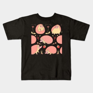 Hedgehogs Among the Flowers Pattern in Pink and Blue Kids T-Shirt